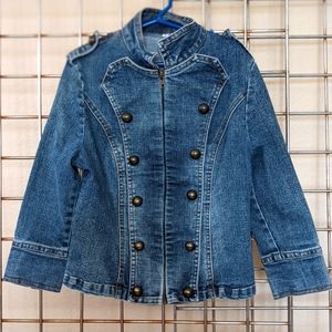 The most adorable majorette style denim jacket.  Girls size: Small